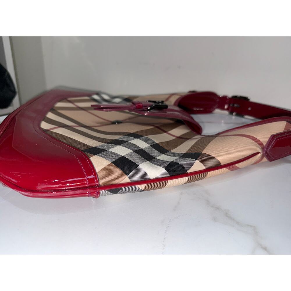 Burberry Nova Check Hobo Bag with Red Patent Trim - Picture 5 of 11